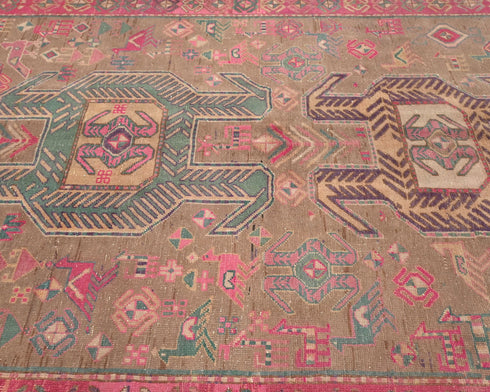 10 Ft Vintage Brown Persian Style Hand Knotted Low Pile Wool Runner Rug